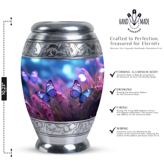 Blue Personalized Butterfly Memorial Urn for Women - 10-inch, 200 cu in - Yatskia