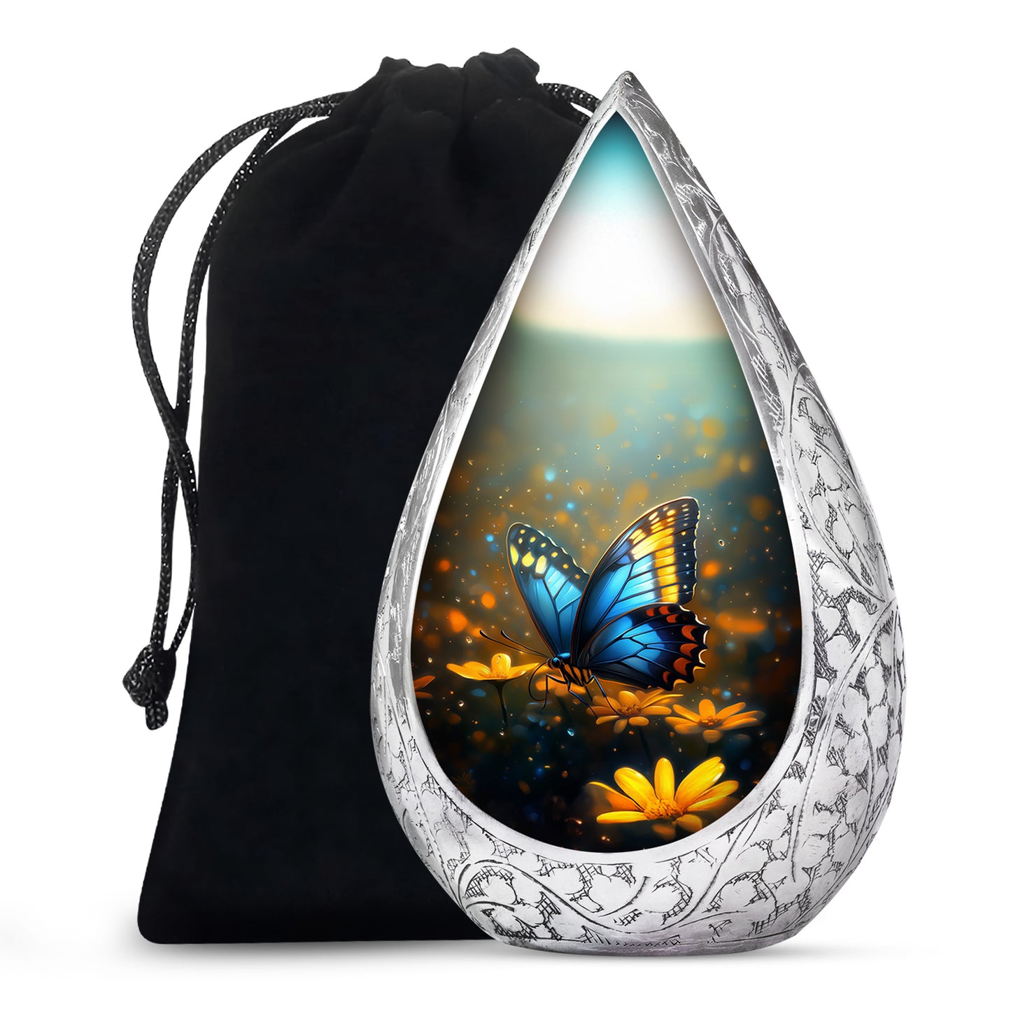 Blue Personalized Butterfly Cremation Urn for Human Ashes - 10-inch, 200 cu in - Yatskia