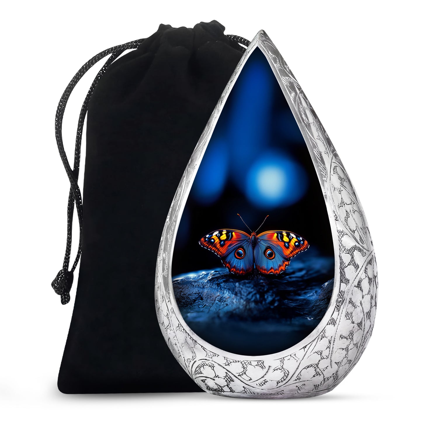 Blue Personalized Butterfly Cremation Urn for Human Ashes - 10-inch, 200 cu in - Yatskia