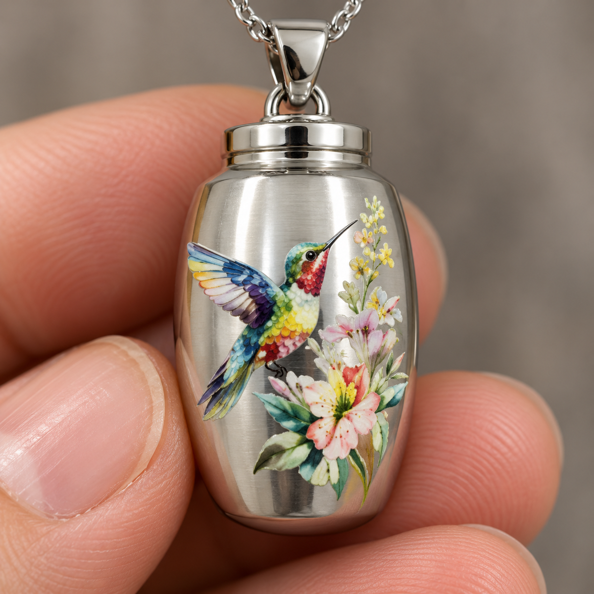Hummingbird Cremation Necklace for Ashes | Floral Memorial Pendant