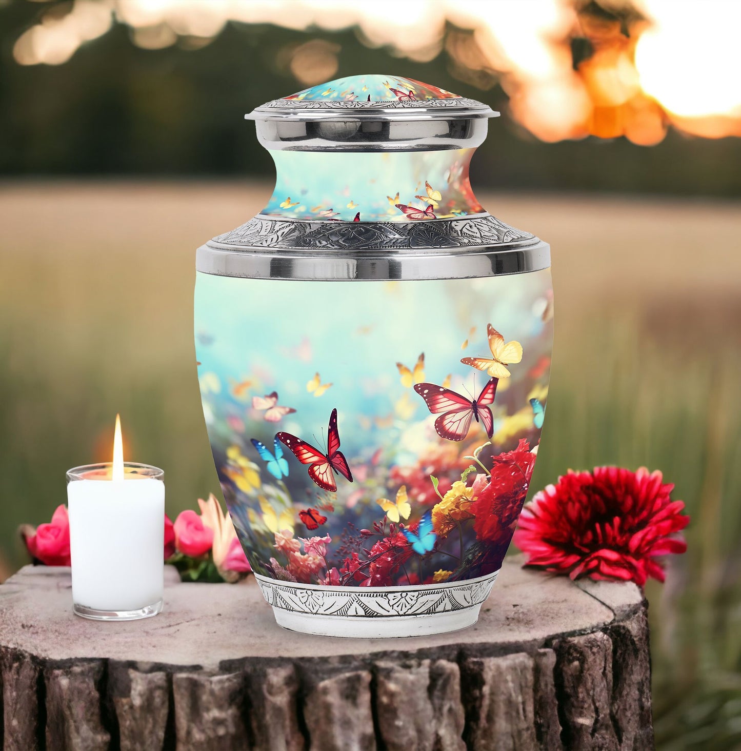 Colorful Butterflies urn for human ashes