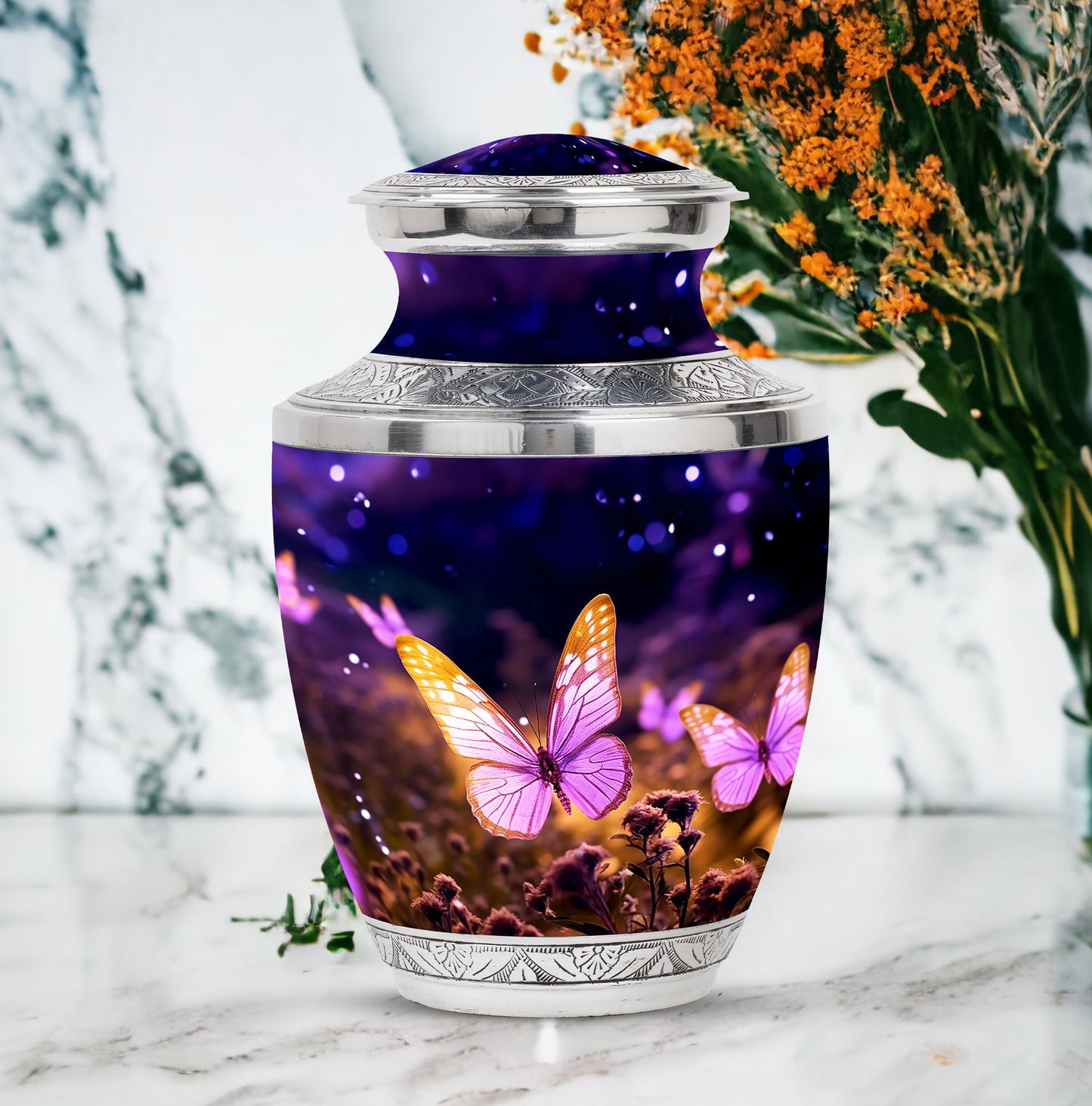 Large Butterflies Urn designed for burial, suitable for adult male or female ashes storage