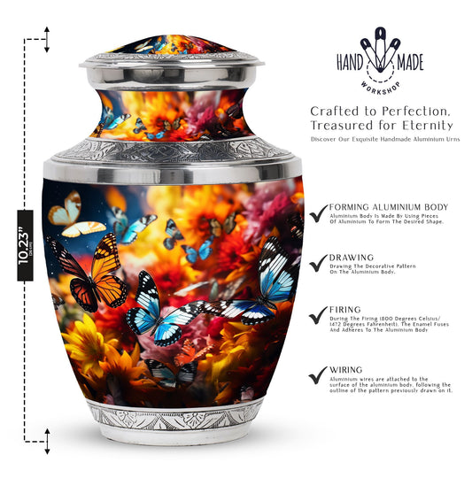 Blue Butterfly Urn, classic large urn for cremation ashes