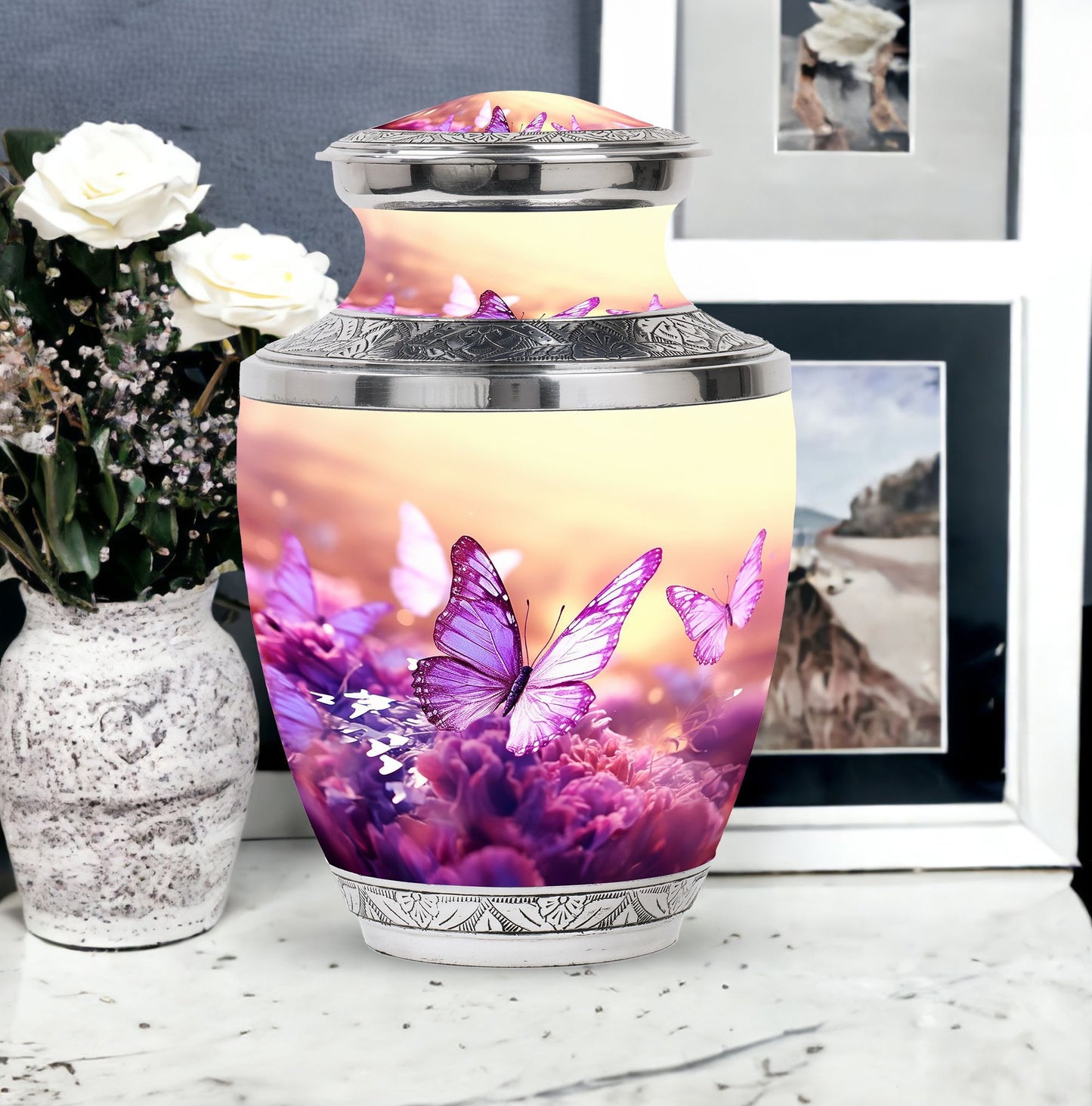 Customizable 3-inch Butterfly in Meadow Urn for Human Ashes.