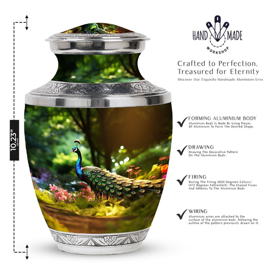 Classic 3-inch aluminium Peacock Memorial Urn.