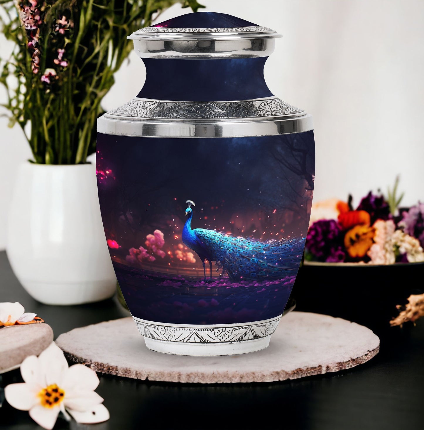 Regal 3-inch Peacock Cremation Urn Made from Aluminium.