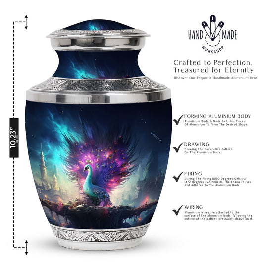 Large 3-inch Peacock Memorial Urn for Adults.