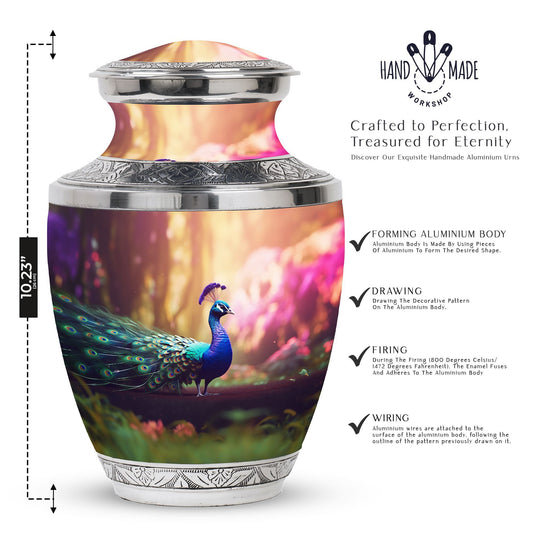 Classic 3-inch Peacock Urn for Ashes, Aluminium Large Urn.