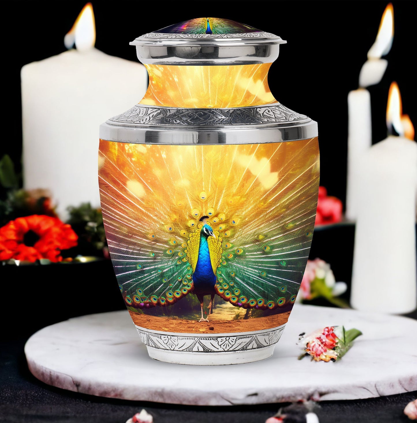 Large and Unique Peacock Urns for Human Ashes.
