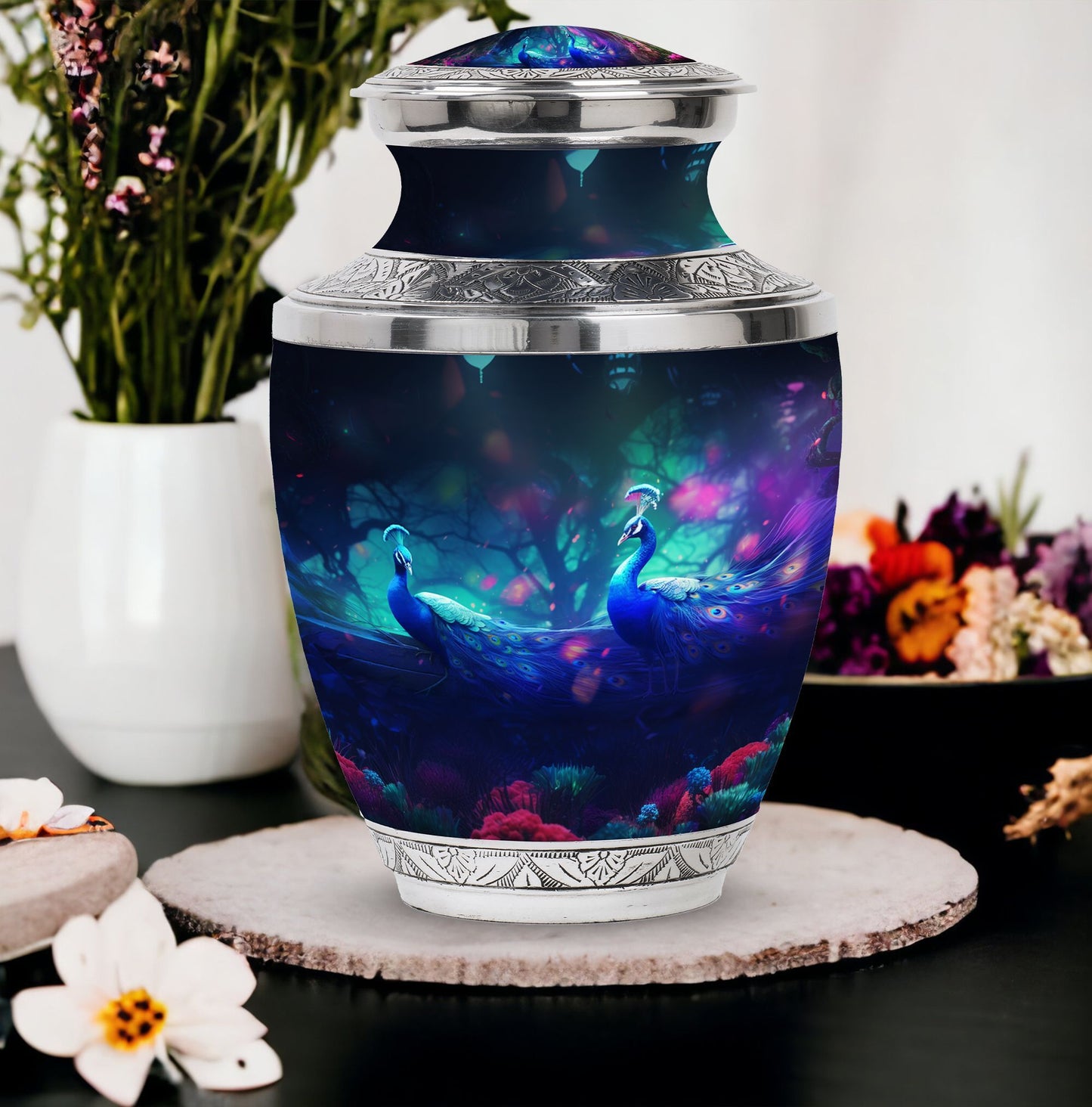 3-Inch Peacock Urn for ashes, classic design Urn.