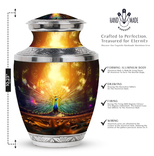 Classic Peacock urn for human cremation ashes.