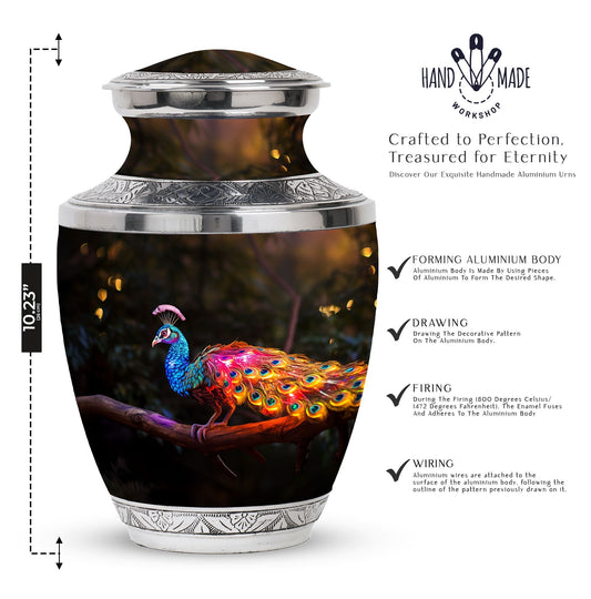3-inch Classic Peacock Urn for ashes, customizable.