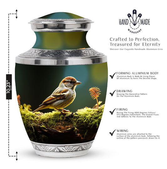 3-inch Classic Aluminium Sparrow Urn for Human Ashes with Personalized Engravings, accompanied with Velvet Pouch