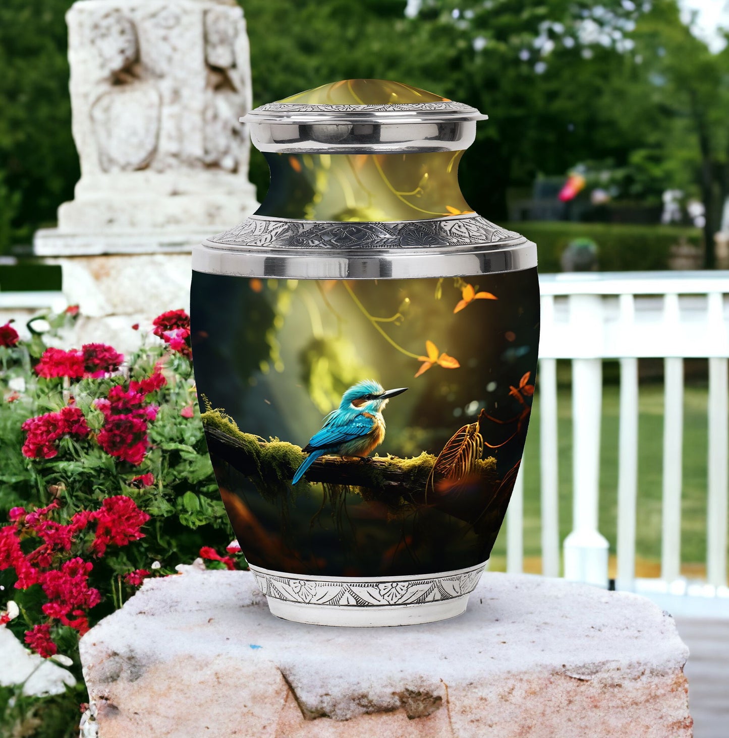 3-inch Blue Sparrow Classic Urn made of Aluminium for ashes.