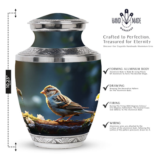 Memorial Sparrow Urn made of Aluminium for Cremation Ashes.