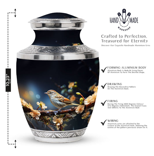 Sparrow Funeral Urn, Classic 3-Inch Aluminium Cremation Urn.