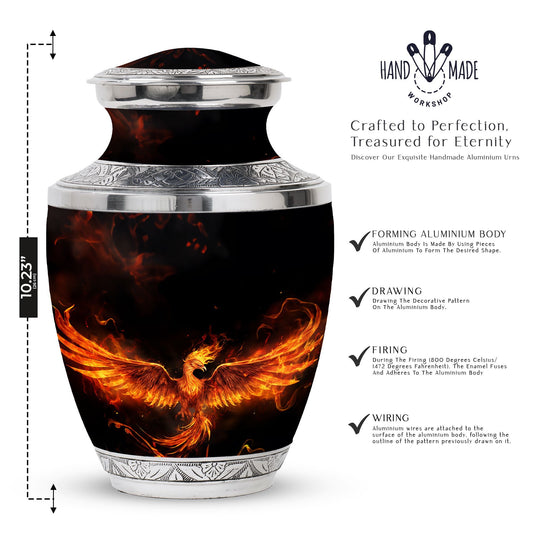 Fire Phoenix Urn, large classic aluminium funeral urn