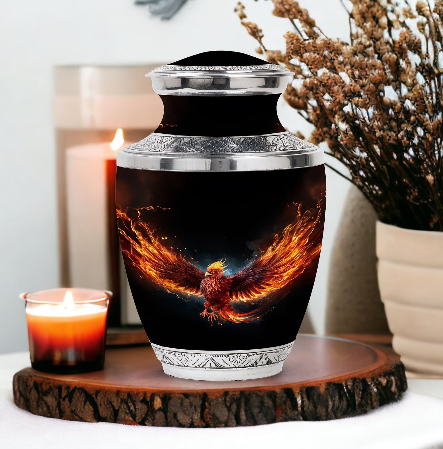 Classic Red Phoenix Urn, large 3-inch aluminium memorial urn
