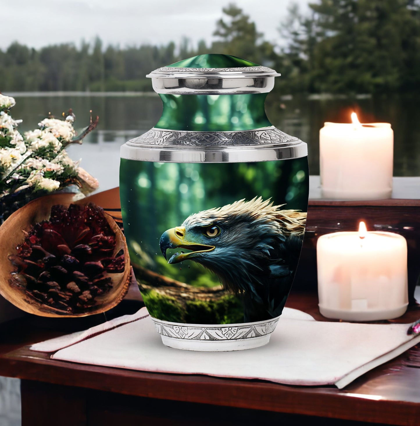 3-Inch Eagle Memorial Urn, Custom Aluminium Large Urn.