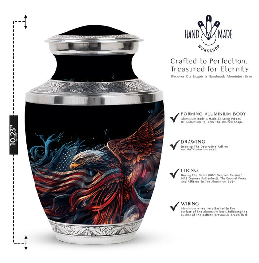 Classic 3-inch eagle urn in aluminium, ideal for ashes