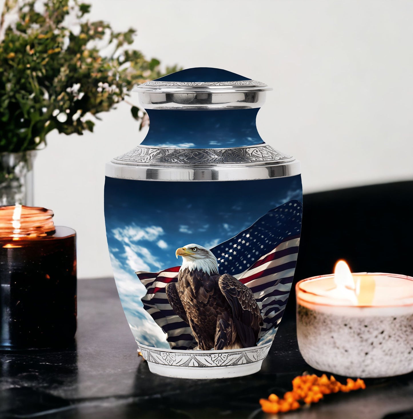 Classic large eagle urn crafted from aluminium for ashes