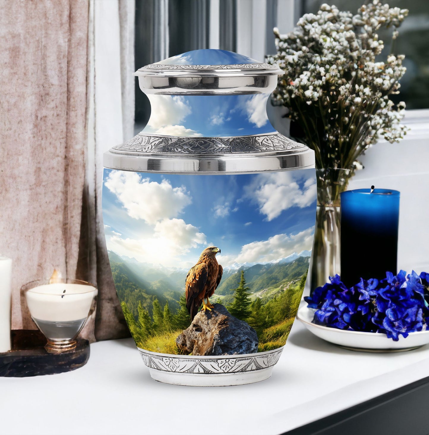 Classic Eagle Memorial Urn, Large Aluminium Cremation Urn.