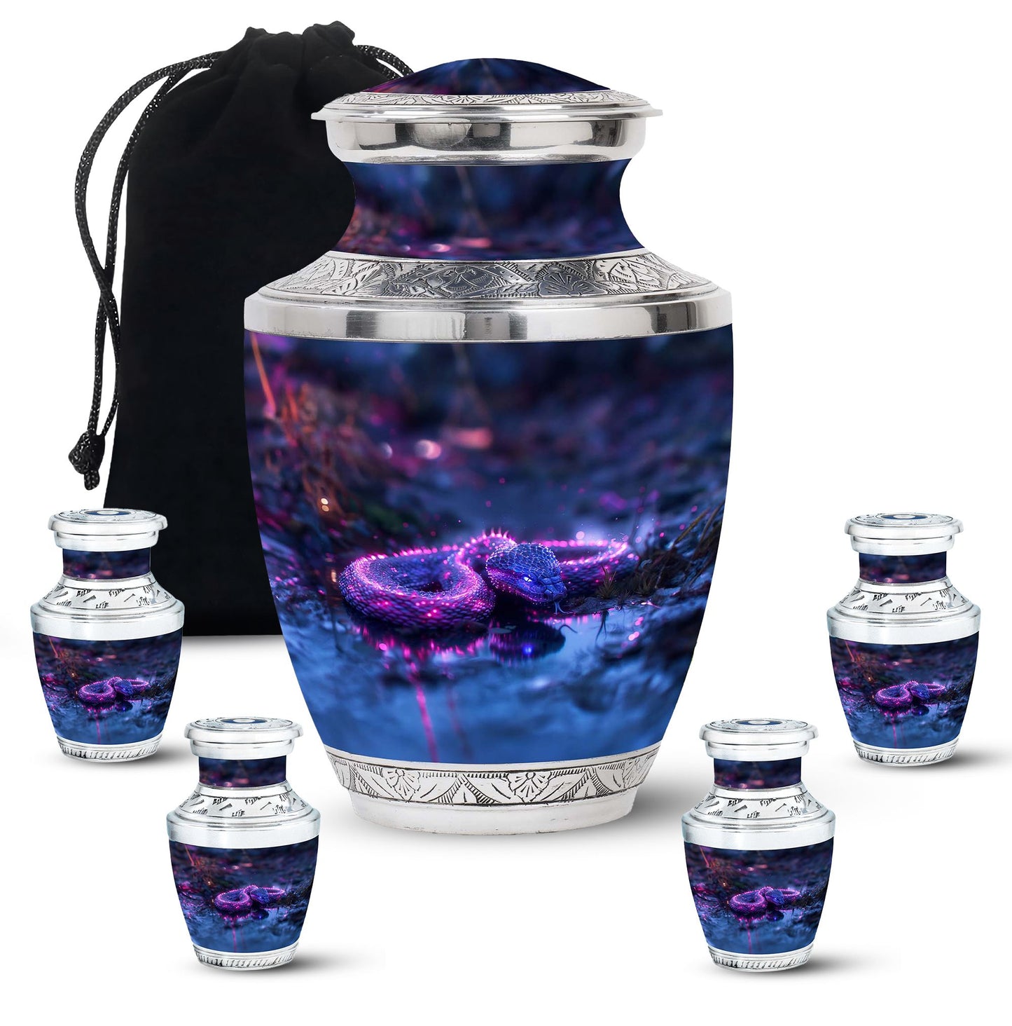 Purple Personalized Snake Cremation Urn for Adults - 10-inch, 200 cu in - Yatskia