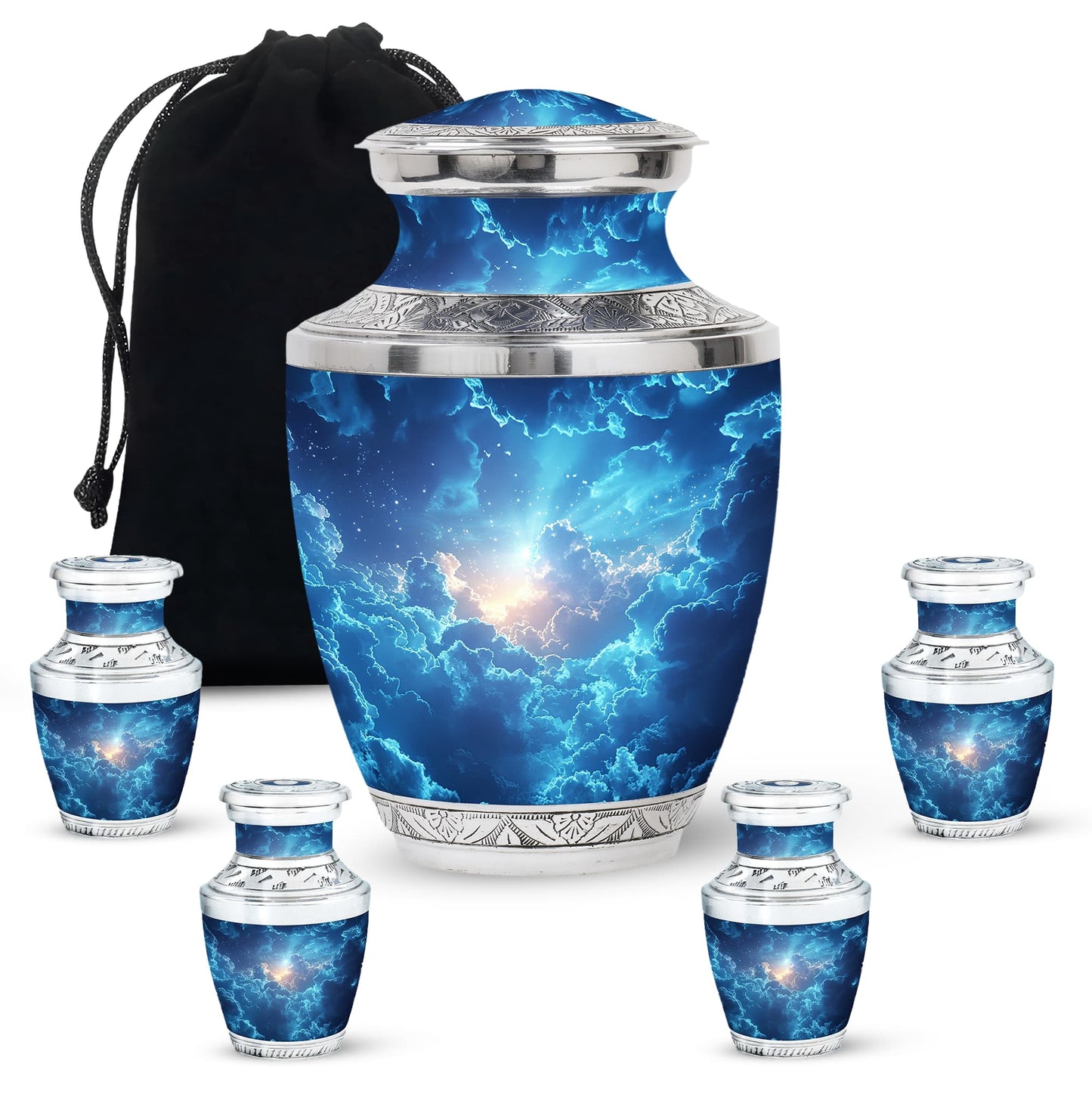 Blue Personalized Blue Cremation Urn for Human Ashes - 10-inch, 200 cu in - Yatskia