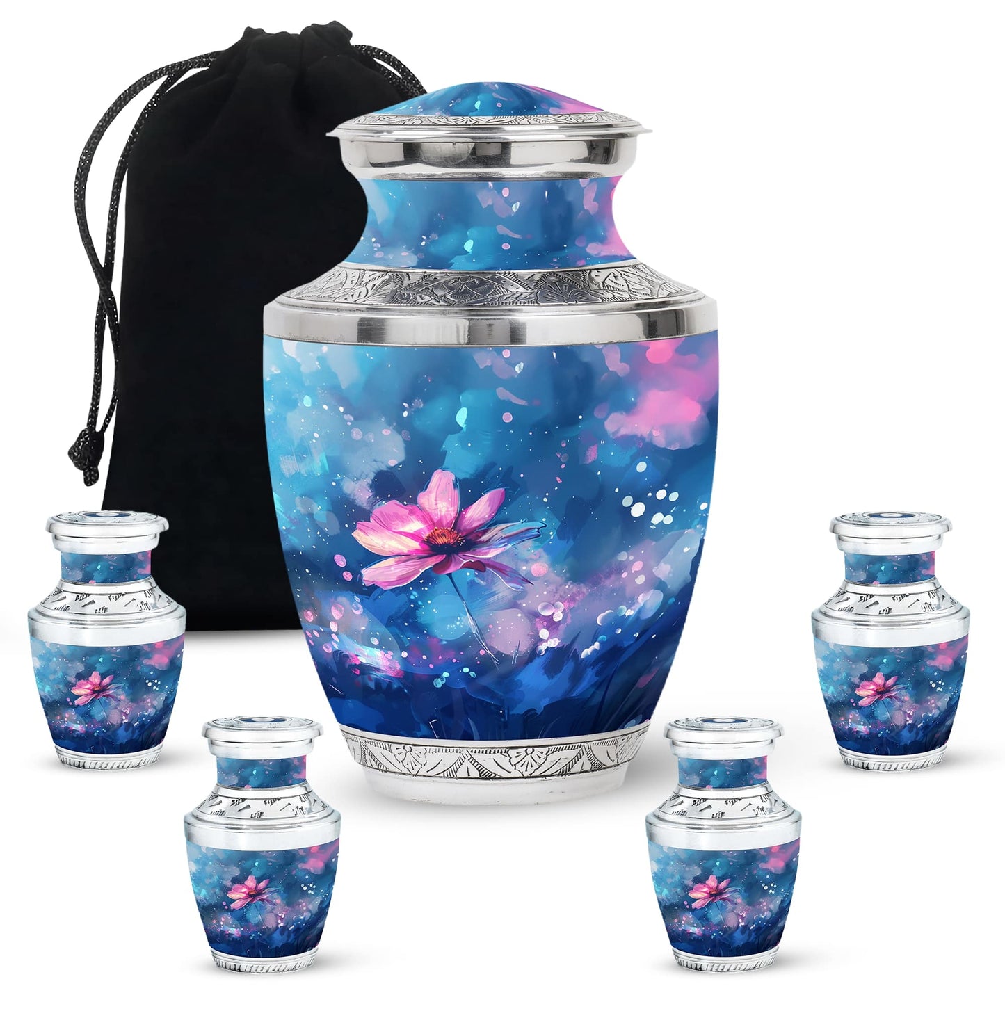 Pink Personalized Flower Cremation Urn for Women - 10-inch, 200 cu in - Yatskia