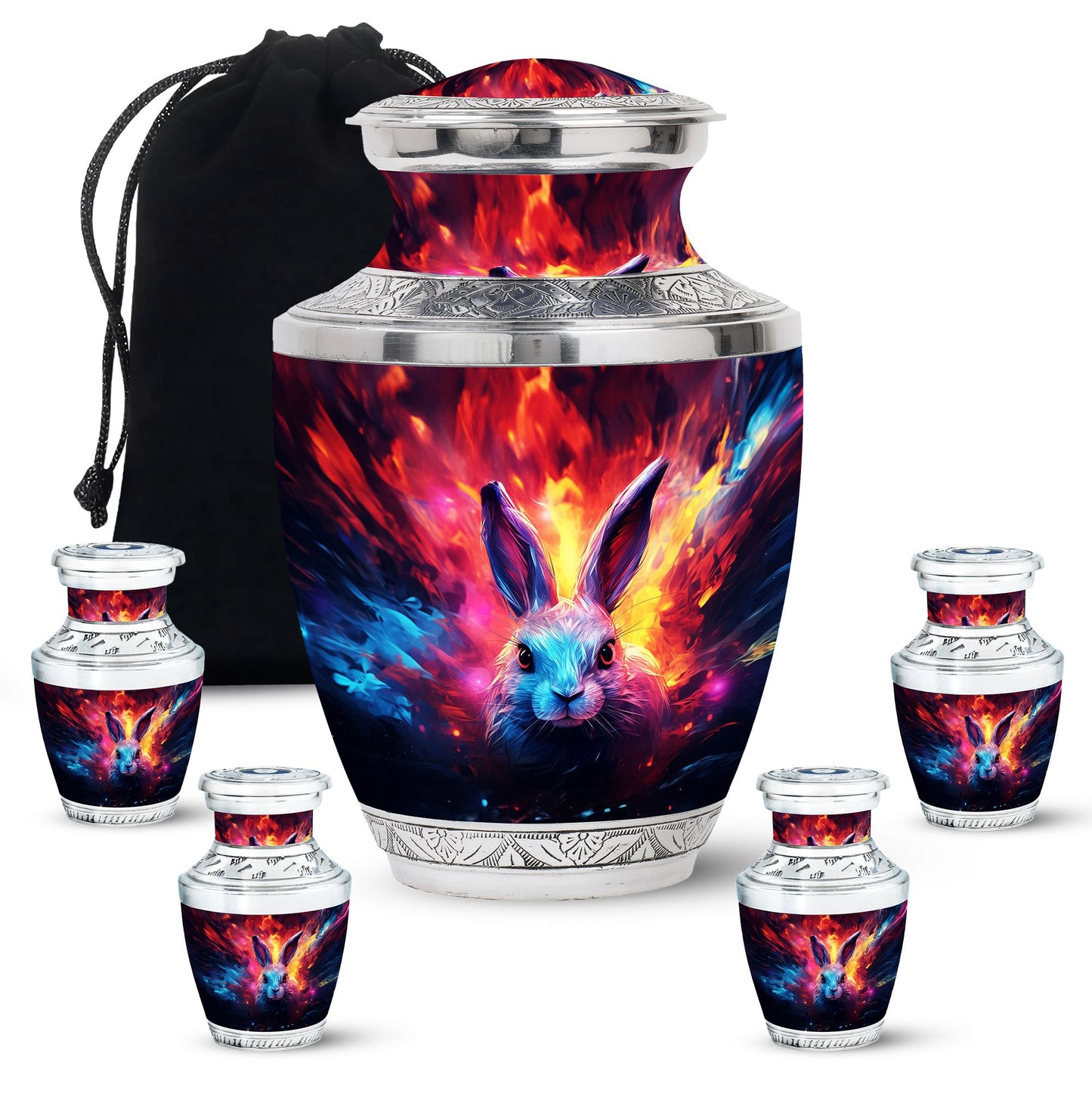 Colorful Personalized Rabbit Memorial Urn for Pet Ashes - 10-inch, 200 cu in - Yatskia