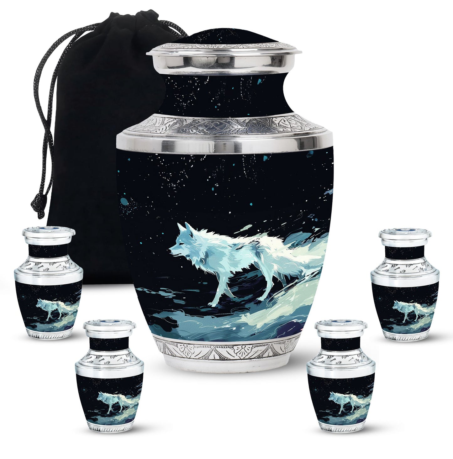 Personalized Wolf Cremation Urn for Human Ashes - 10-inch, 200 cu in - Yatskia