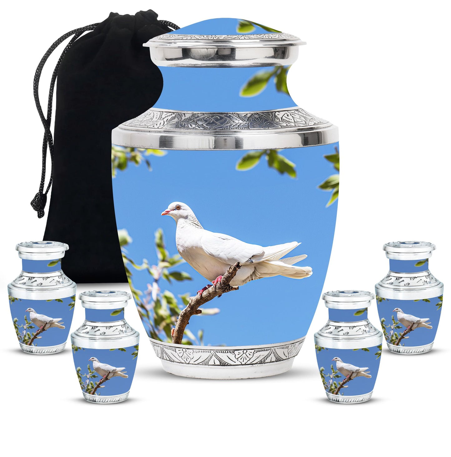White Personalized Bird Keepsake Urn for Mom - 10-inch, 200 cu in - Yatskia
