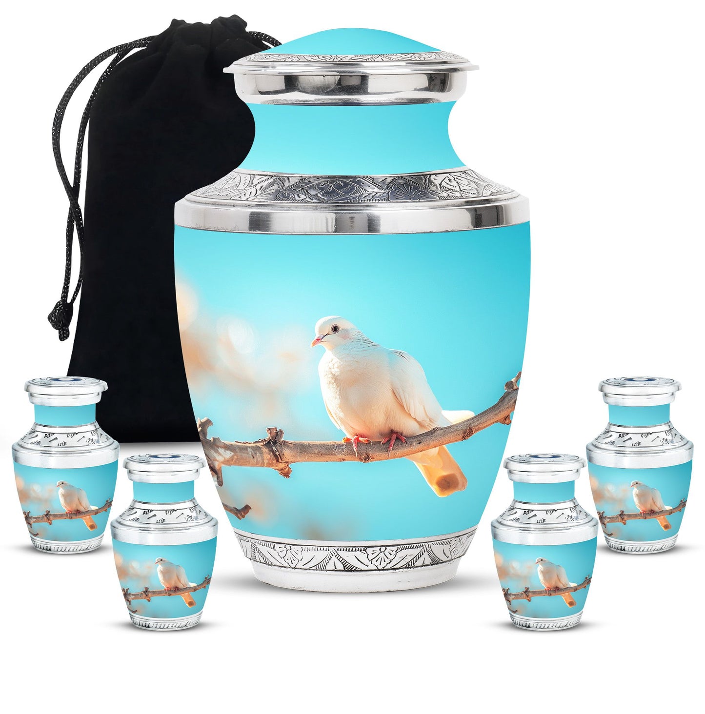 Blue Personalized Bird Cremation Urn for Men and Women - 10-inch, 200 cu in - Yatskia