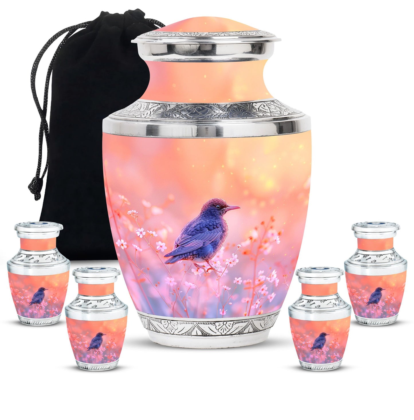 Pink Personalized Bird Cremation Urn for Women - 10-inch, 200 cu in - Yatskia