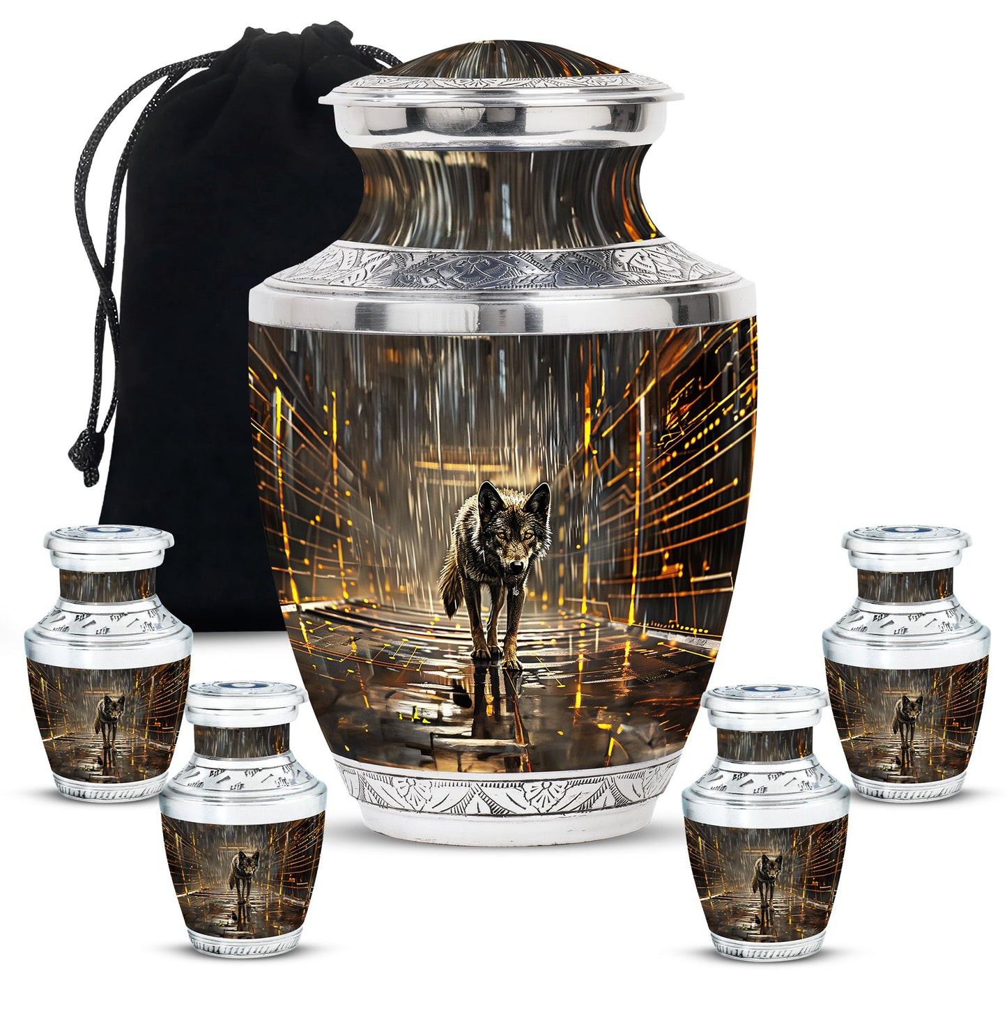 Personalized Wolf Keepsake Urn for Human Ashes - 10-inch, 200 cu in - Yatskia