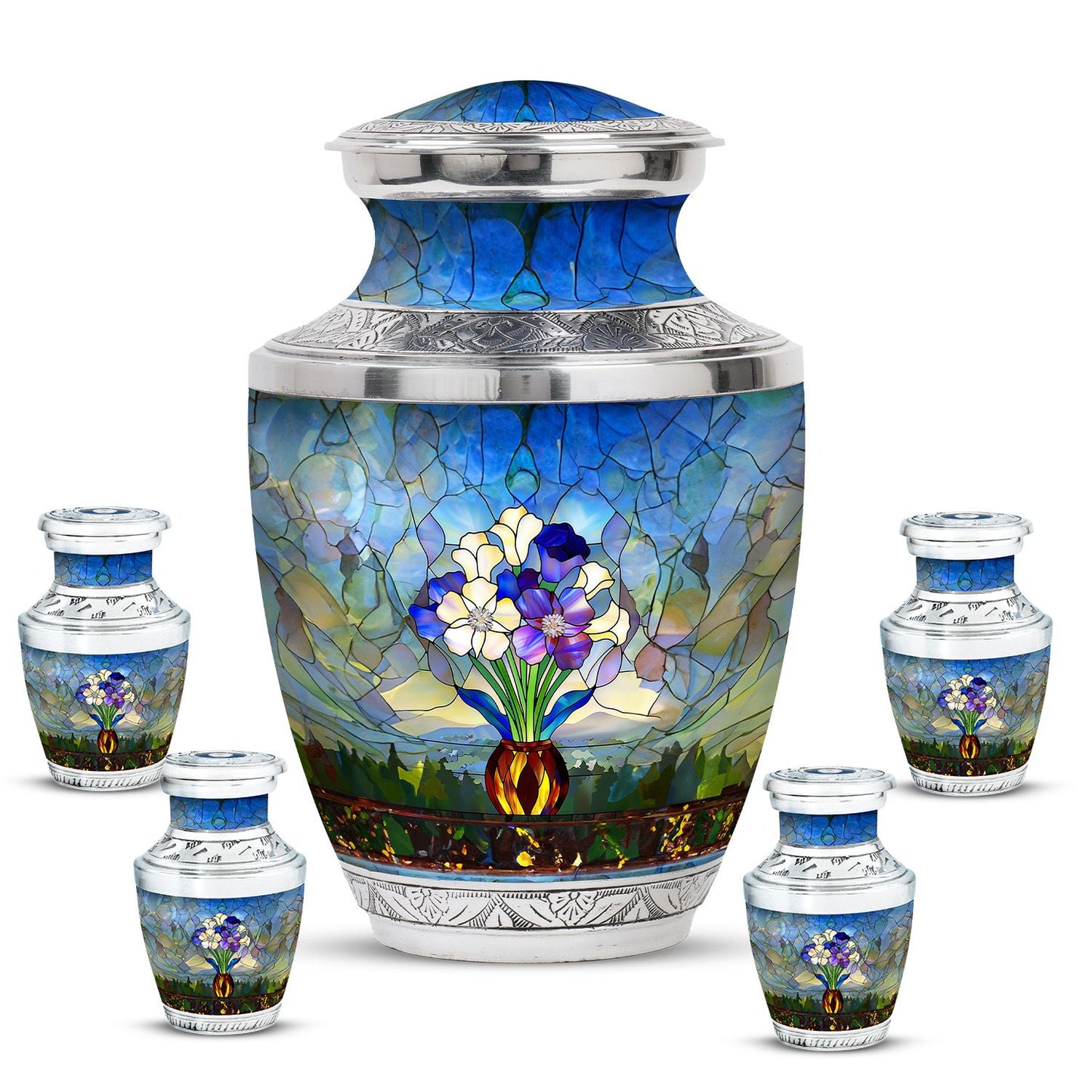 Glass Stained Glass Cremation Urn for Human Ashes - 10-inch, 200 cu in - Yatskia