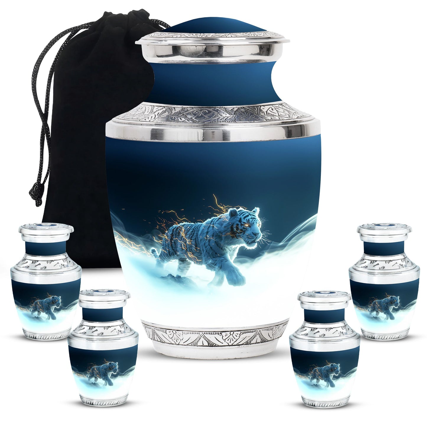 Tiger Theme Large Urn With 4 Keepsake Urn