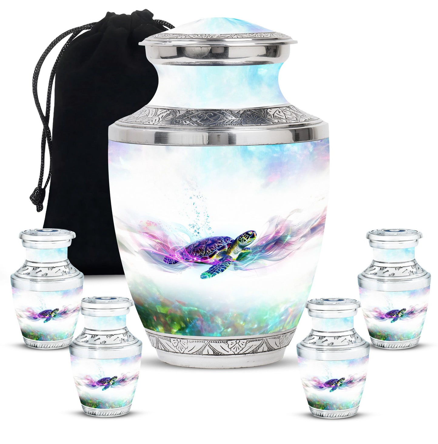 Turtle Theme Large Urn With 4 Keepsake Urn