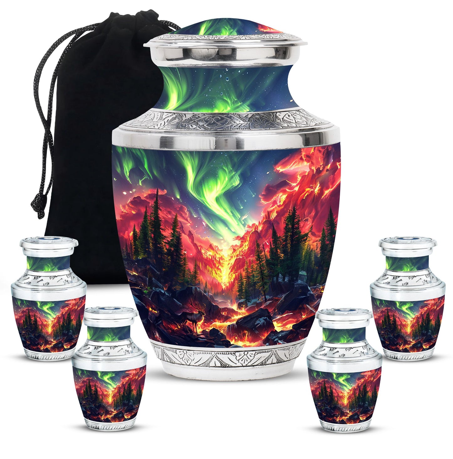 Deer Theme Large Urn With 4 Keepsake Urn