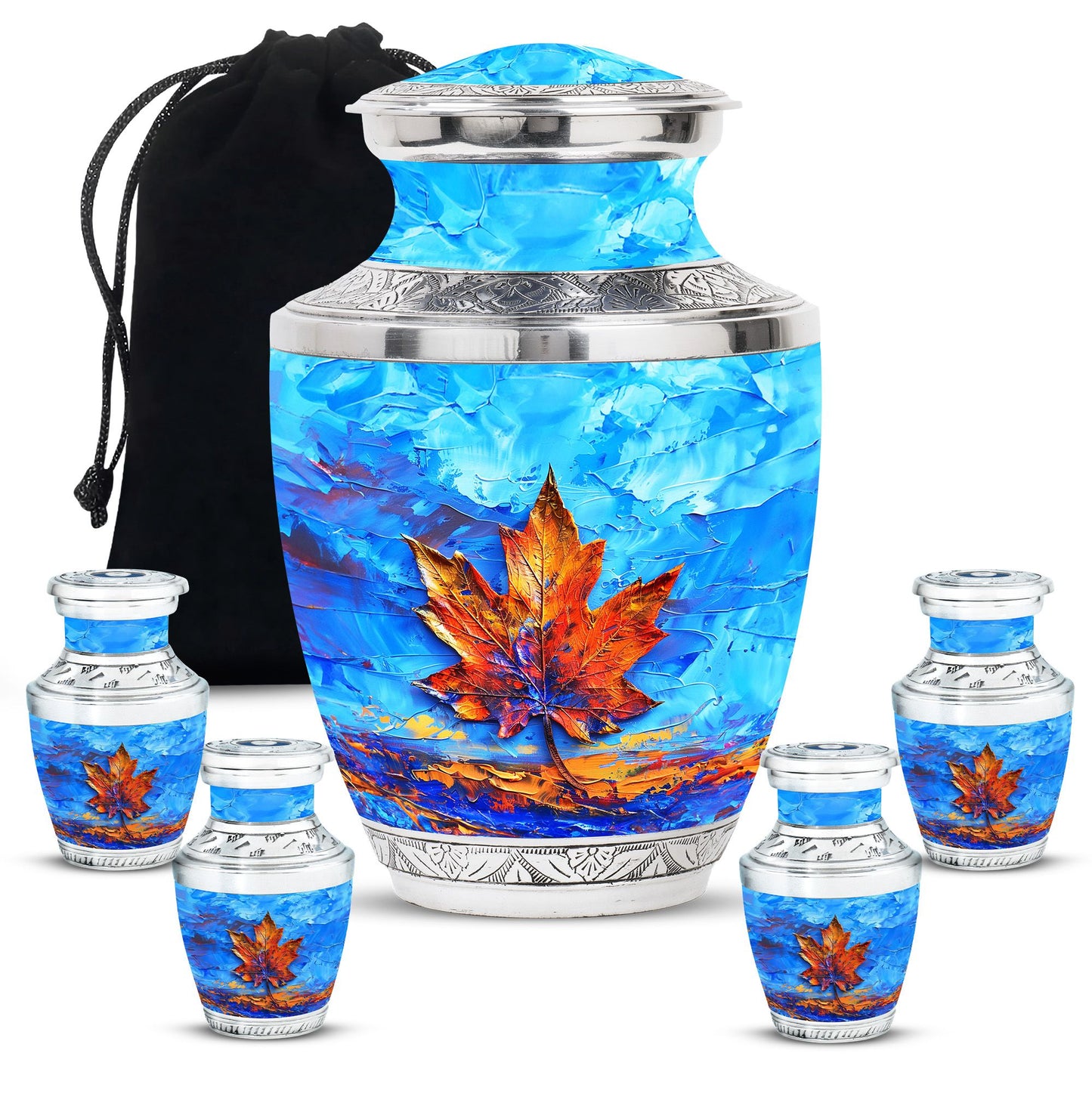 Mapple Leaf Theme Large Urn With 4 Keepsake Urn