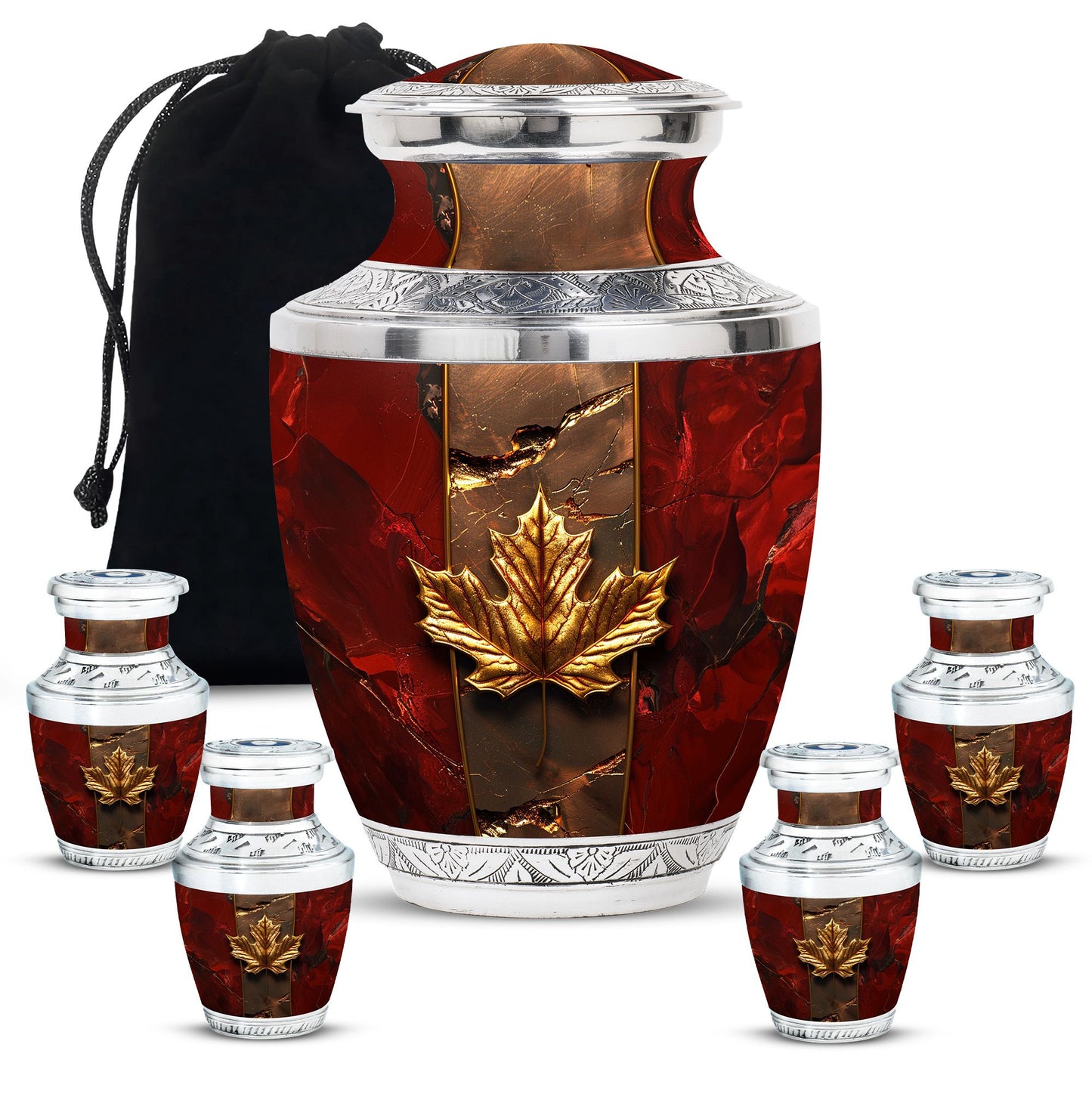 Mapple Leaf Theme Large Urn With 4 Keepsake Urn