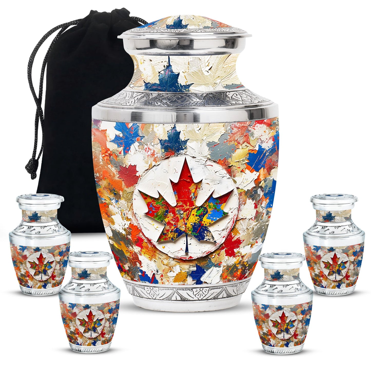Mapple Leaf Theme Large Urn With 4 Keepsake Urn