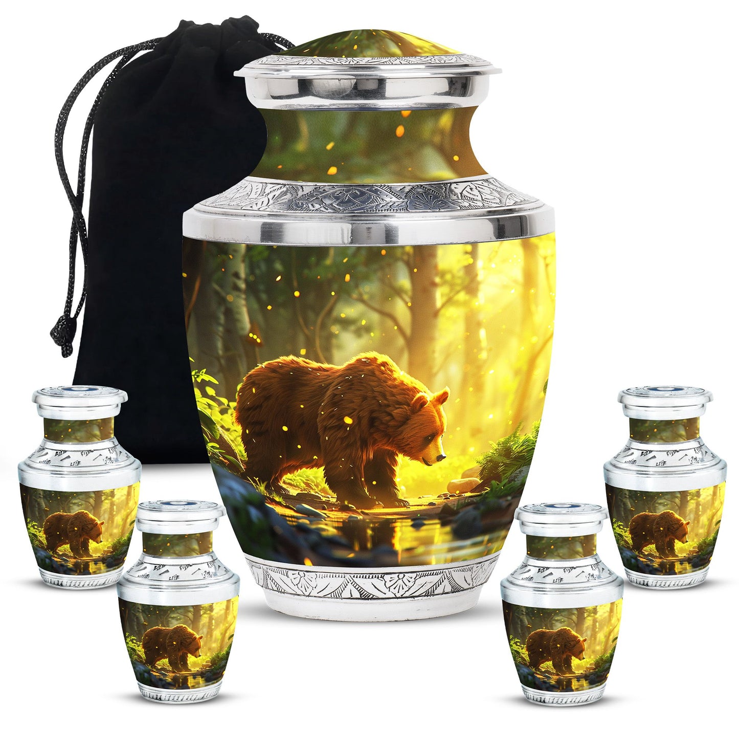 Bear Theme Large Urn With 4 Keepsake Urn