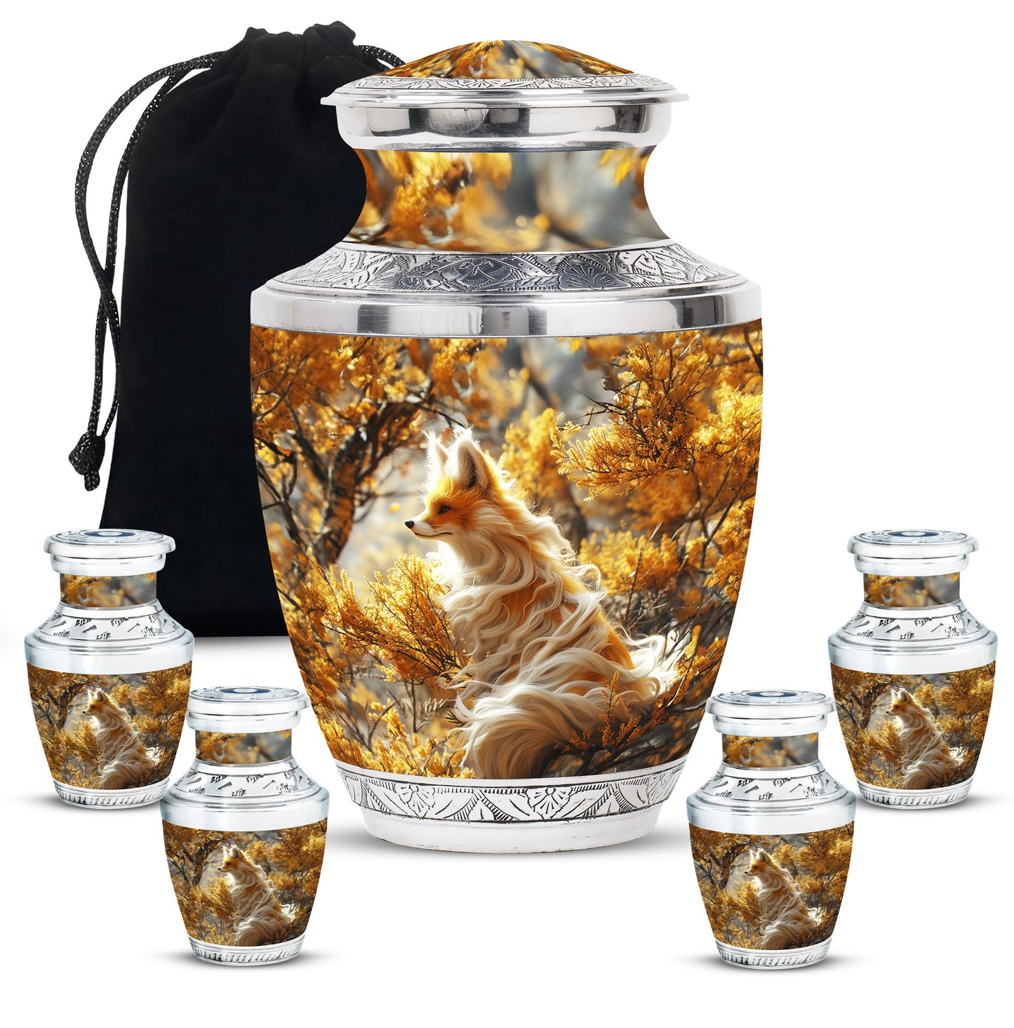 Fox Theme Large Urn With 4 Keepsake Urn