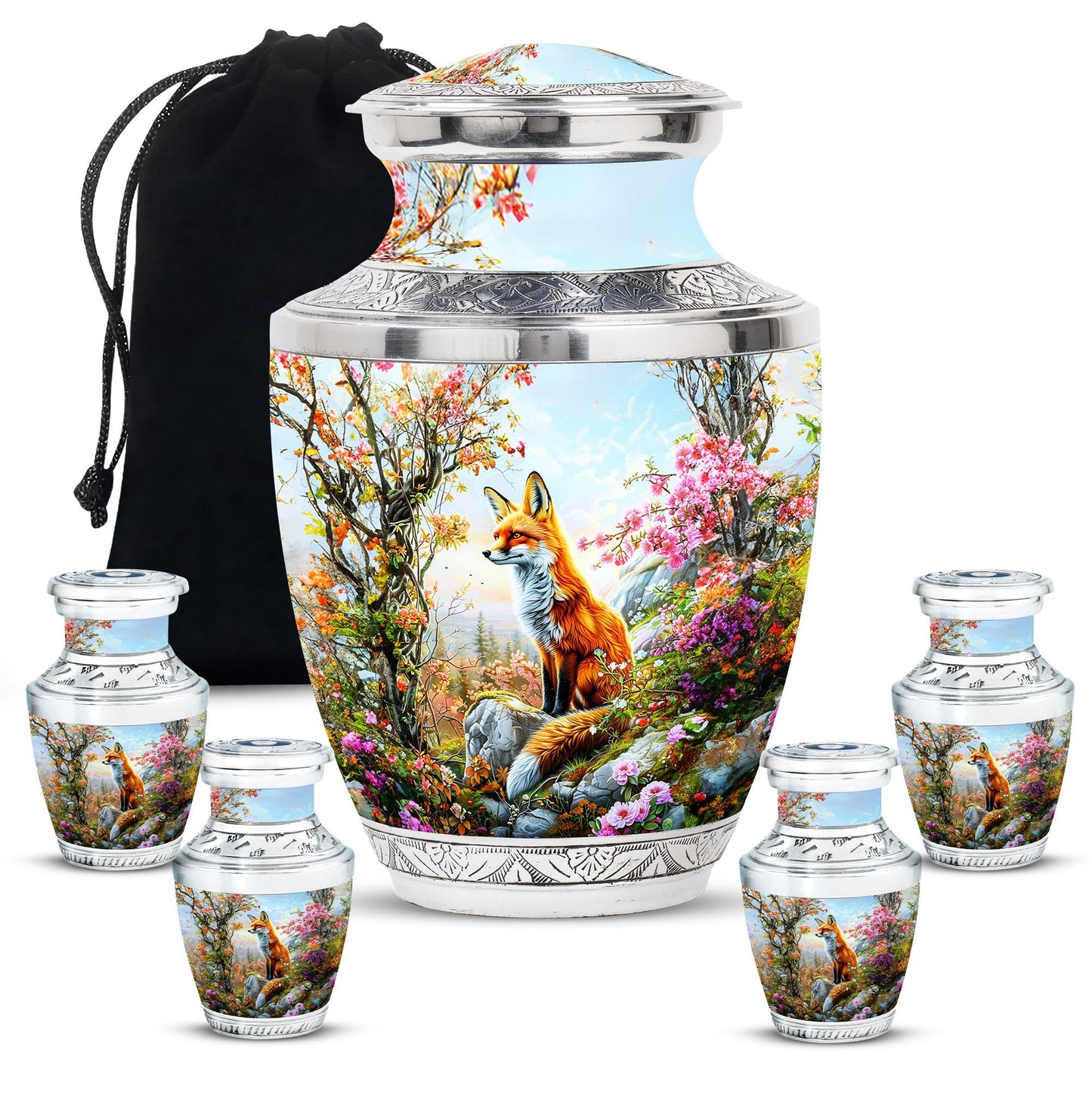 Fox Theme Large Urn With 4 Keepsake Urn
