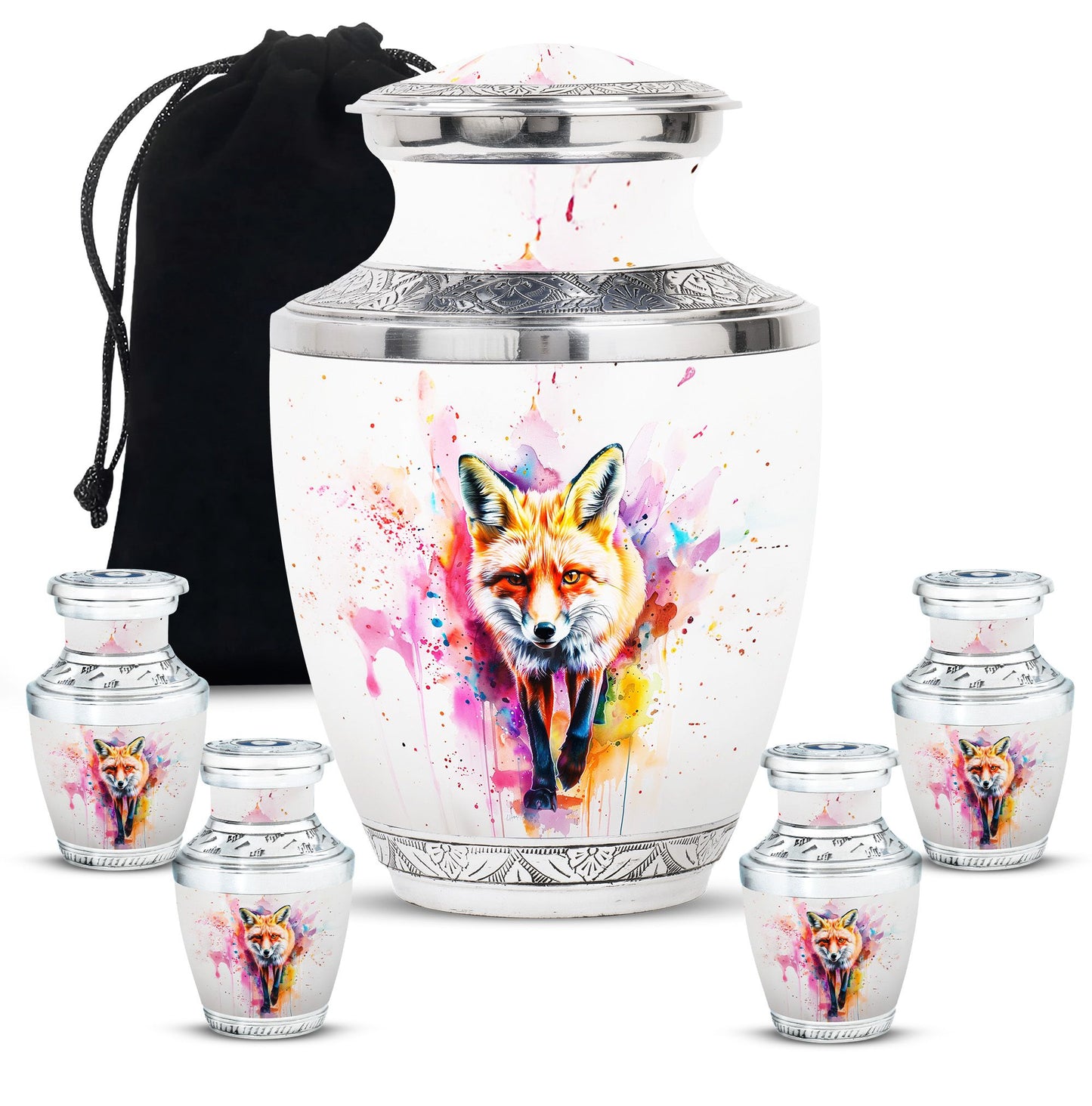 Fox Theme Large Urn With 4 Keepsake Urn