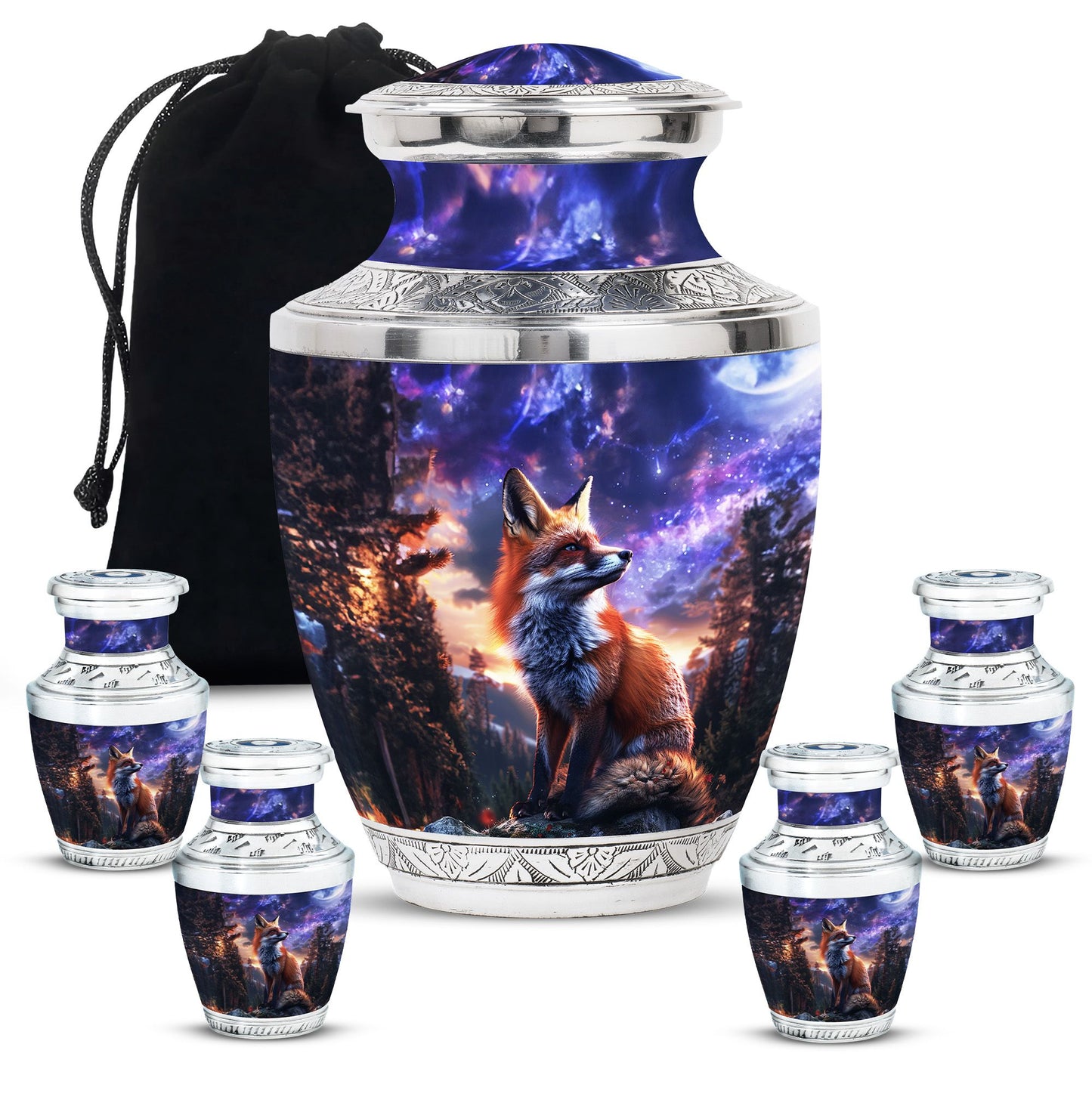 Fox Theme Large Urn With 4 Keepsake Urn