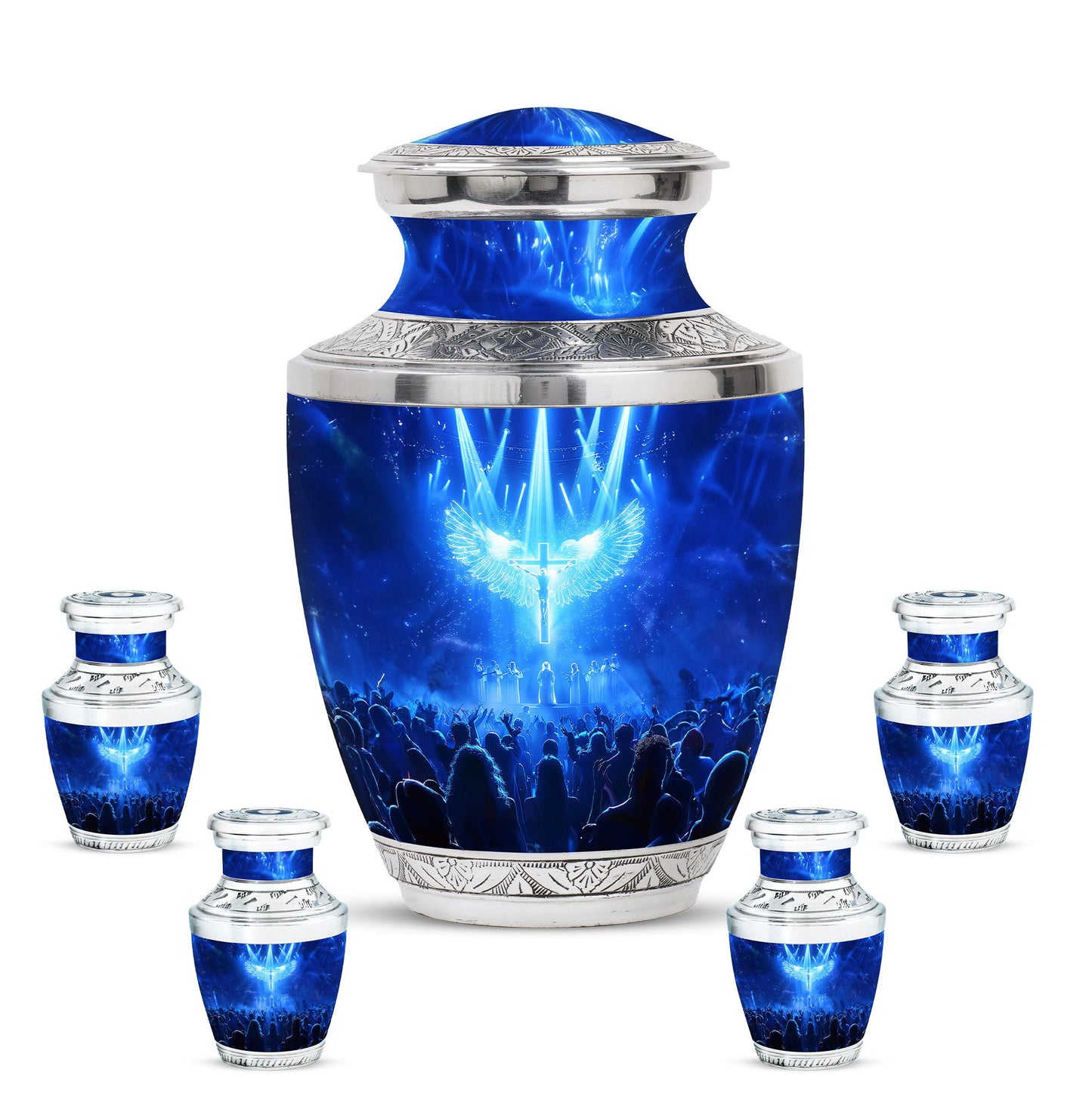 Cross Theme Large Urn With 4 Keepsake Urn