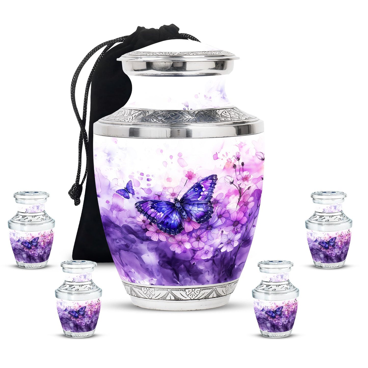 Butterfly Theme Large Urn With 4 Keepsake Urn