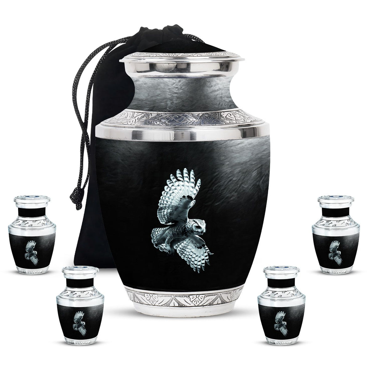 Owl Theme Large Urn With 4 Keepsake Urn